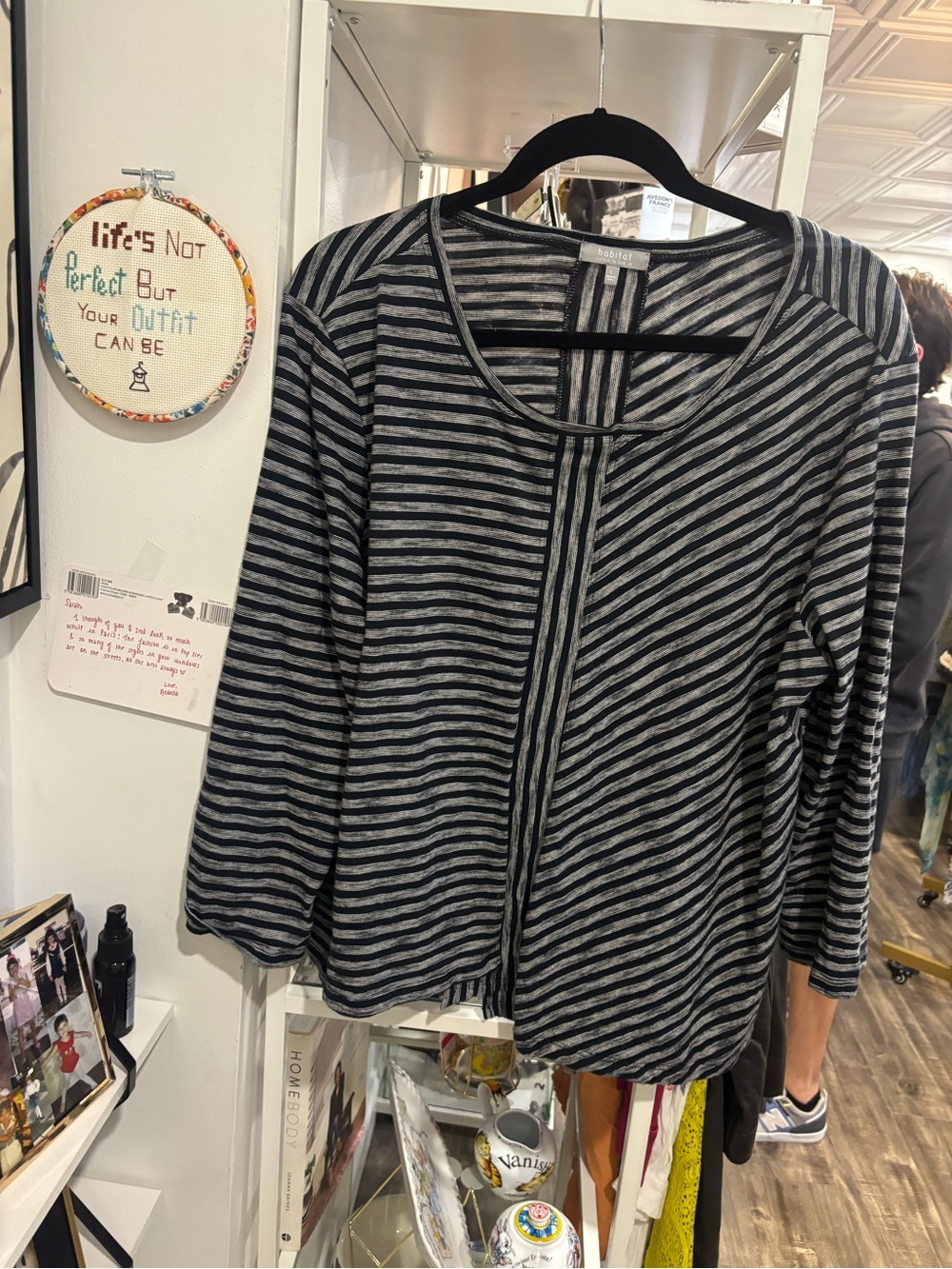 Habitat Black & Gray Striped Long Sleeve Top